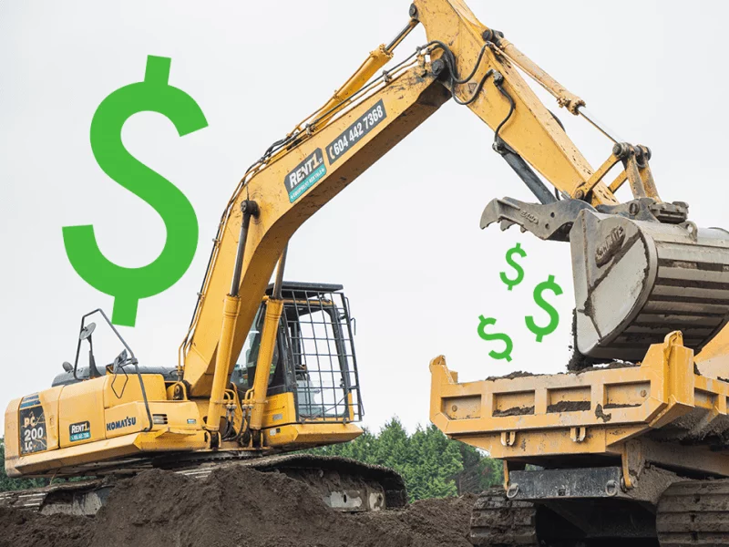 Excavator scooping money out of a crawler